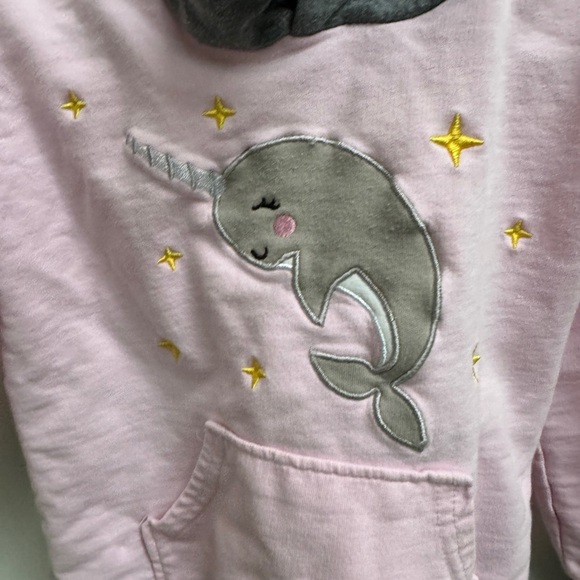 Doodle Pants 3T Pink & Gray Girls Narwhal Horn Hooded Sweatshirt - Picture 3 of 8